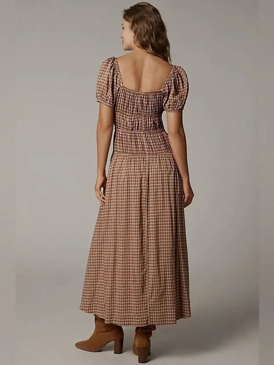NEW Reformation Rhett Midi Dress in brown check - Picture 5 of 10
